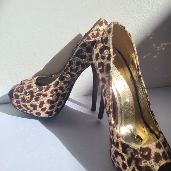 diva lounge women leopard peep toe heels,size 6 - Picture 8 of 13